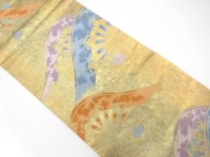 片輪車に菊・流水模様織り出し　袋帯